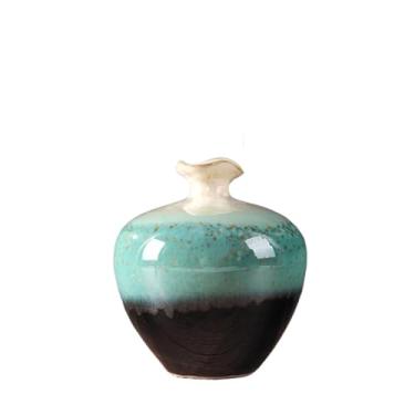 Imagem de Vaso de cerâmica gradiente colorido, arranjo de flores clássico, vasos de piso alto pintados, decoração vintage para sala de estar (cinza)