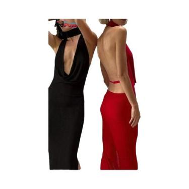 Imagem de Vestido Longo Feminino Sensual Sem Costas, Decote Halter Vazado, Sem M