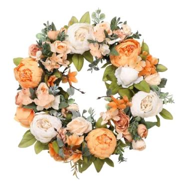 Imagem de Fenteer Guirlanda de peônias artificiais, ideal para porta de entrada, arranjo floral para casamento, Champanhe