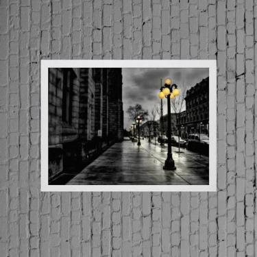 Imagem de Quadro Cidade Com Poste Iluminado 33X24Cm Moldura Branca
