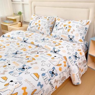 Imagem de MICORAL Jogo de lençol Queen para crianças, cachorros fofos para meninos, meninas e adolescentes, 4 peças de microfibra macia impressa, conjunto de cama infantil com bolso profundo, aconchegante, fofo