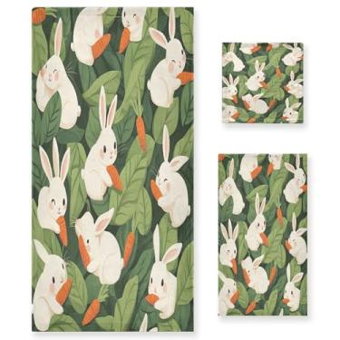 Imagem de xigua Kawaii Rabbits Conjunto de toalhas de banheiro absorventes macias 3 peças toalha de banho toalha de mão toalhas decorativas para banheiro, academia, hotel, praia, piscina