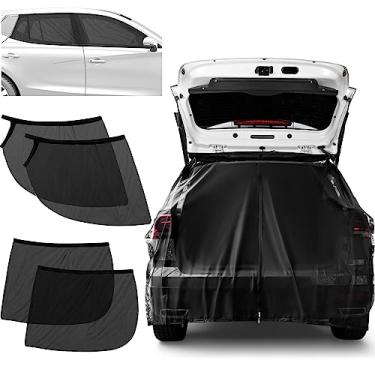 Imagem de Yahenda Conjunto de 5 peças para porta traseira e janela de acampamento, tela de rede de acampamento de carro para janelas, proteção contra sol frontal e traseira, respirável, tela elástica para