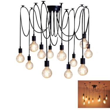 Imagem de Luminária pendente E27 estilo retrô, com várias lâmpadas LED, modelo aranha, para escritório, sala de jantar, hall de entrada, quarto ou hotel. Lâmpadas LED não inclusas (12 lâmpadas).