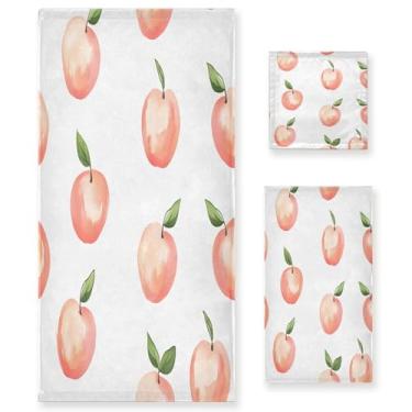 Imagem de xigua Conjunto de toalhas de banheiro padrão pêssego absorvente macio 3 peças toalha de banho toalha de mão toalhas decorativas para banheiro, academia, hotel, praia, piscina
