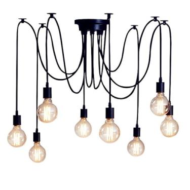 Imagem de Luminária pendente E27 estilo retrô, com várias lâmpadas LED, modelo aranha, para escritório, sala de jantar, hall de entrada, quarto ou hotel (8 lâmpadas não inclusas).