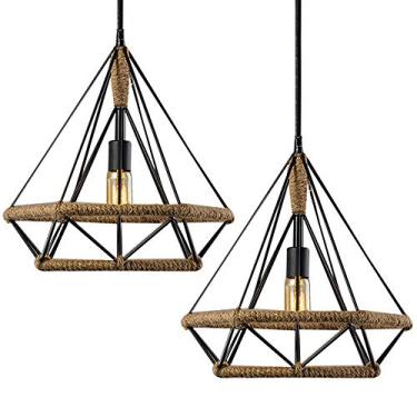 Imagem de Luminária pendente industrial vintage E27 em formato de gaiola, estilo moderno, pirâmide com diamantes, lustre rústico retrô para teto de café ou sala de jantar, diâmetro de 25 cm, 2 peças.