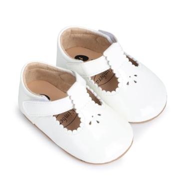 Imagem de Sapatos sociais infantis para meninas com sola de borracha antiderrapante Mary Jane Sapatilhas confortáveis estilo doce, Branco, 4.5-5 Infant