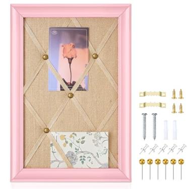 Imagem de DoubleFill Quadro de avisos rosa 40,6 cm × 28,7 cm, quadro decorativo de tecido de linho rosa, quadros de notas para mulheres, escritório, grandes quadros de avisos de cortiça para casa e escritório