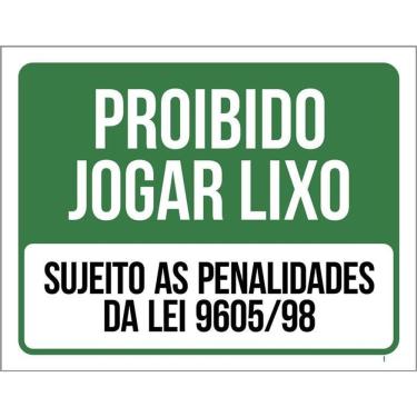 Imagem de Placa Proibido Jogar Lixo Sujeito Penalidades Da Lei 36X46