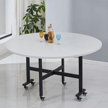 Imagem de Mesa de jantar dobrável redonda móvel, mesa de jantar com 6 rodas, mesa de cozinha com folhas suspensas para espaços pequenos, suporte de aço carbono, dobrável em 3 formas, suporta facilmente 400 kg