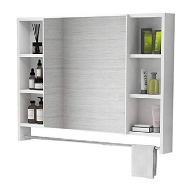 Imagem de Armário de banheiro multicamadas montado na parede com portas duplas de espelho único, armário de armazenamento multiuso para cozinha, banheiro, medicamentos