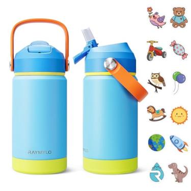 Imagem de RAYMYLO Garrafa de água infantil isolada de aço inoxidável, garrafa de água infantil de 340 g para meninos e meninas, copos infantis com canudo (frio por 24 horas, quente por 12 horas), pode ser