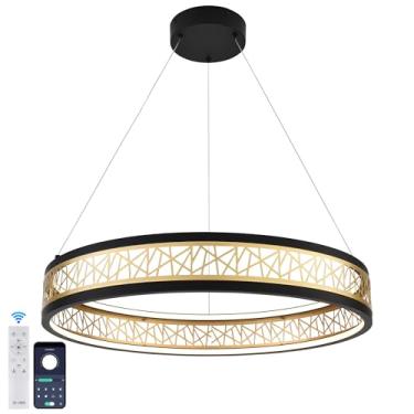 Imagem de BESTWEST Lustres modernos com controle remoto, luminária de teto de LED ajustável, luzes suspensas para sala de estar e sala de jantar (preto e dourado, anel de 59,9 cm)