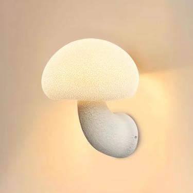 Imagem de SANDYHA Arandela de parede de cogumelo moderno cogumelo branco luminárias de parede de banheiro bonito lâmpada de parede de resina branca para quarto espelho sala de estar restaurante