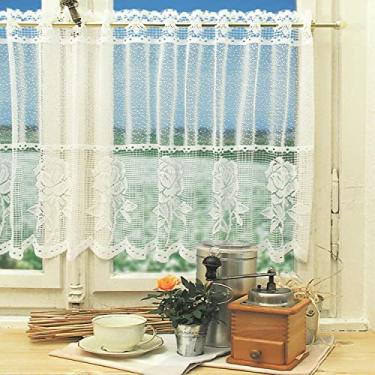 Imagem de Cortina de cozinha de renda pesada floral estilo antigo Heritage Old World, branca