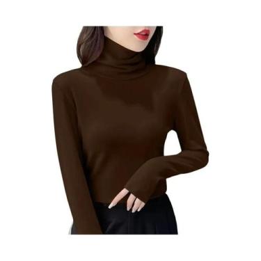 Imagem de Camiseta Térmica Feminina De Inverno Com Gola Alta E Manga Longa Em Ve