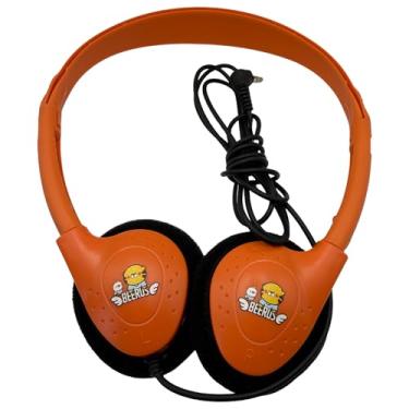 Imagem de WEBDARAZ Fones de ouvido infantis com fio, design fofo de desenho animado, interface de 3,5 mm, fone de ouvido colorido durável com cabo flexível, para escola e música (vermelho-laranja)