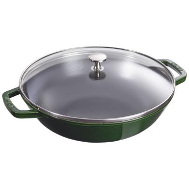Imagem de CAÇAROLA STAUB WOK TAMPA VIDRO FERRO FUNDIDO VERDE BASIL 30CM 405114650