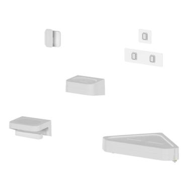 Imagem de Kit Banheiro 4 Peças Saboneteira + Porta Papel Higiênico + Porta Shampoo + Gancho + Adesivos Branco Ou