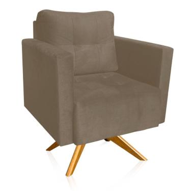 Imagem de Poltrona Giratória Livia Suede Marrom Rato Base De Madeira Ma30 - D'rossi