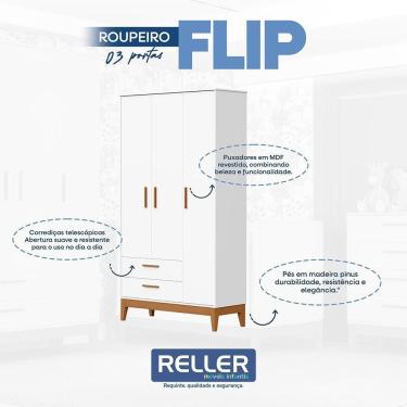 Imagem de Dormitório Infantil Flip Guarda Roupa 3 Portas, Cômoda 1 Porta E Berço Branco Fosco - Reller Móveis Branco Fosco