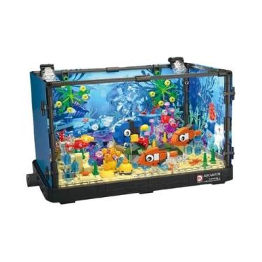 Imagem de Aquário De Blocos De Montar Com Tartaruga Marinha, Água-Viva E Peixes,