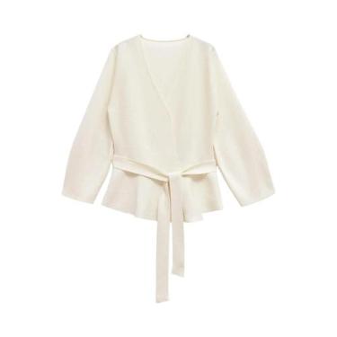 Imagem de Cardigã Feminino Slim Com Decote V, Suéter Fino De Tricô Com Faixas, C