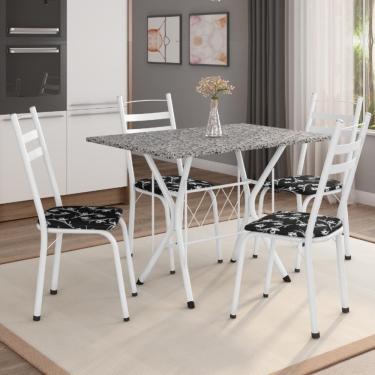 Imagem de Conj Mesa Com 4 Cadeiras 1,20m Branco/Granitado/Floral Preto