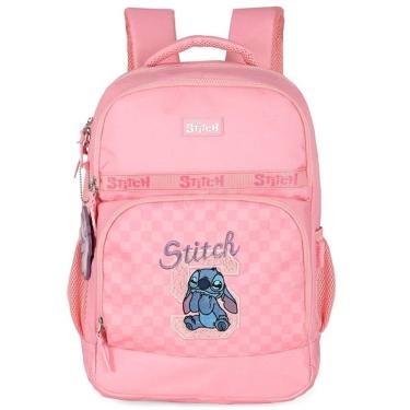 Imagem de Mochila Escolar de Costas STITCH Xadrez Rosa Luxcel