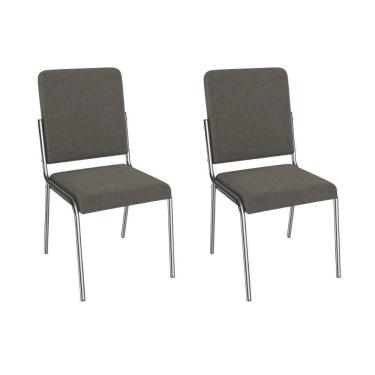 Imagem de Cadeira Sala De Jantar Genebra 2c129cr Aço Kit 2 Un Cromado/linho Escuro - Kappesberg