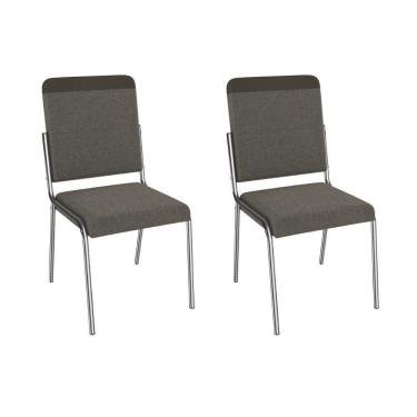 Imagem de Cadeira Sala De Jantar Genebra 2c129cr Aço Kit 2 Un Cromado/linho Compose Escuro - Kappesberg