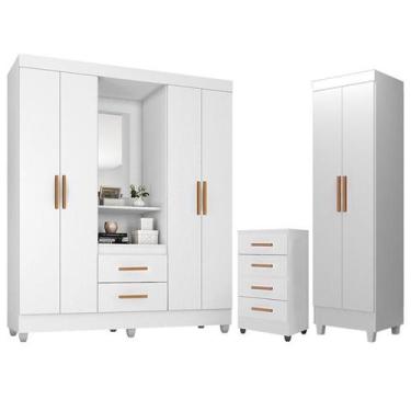 Imagem de Guarda Roupa Casal Capela com Cômoda 4 Gavetas e Armário Multiuso Lite