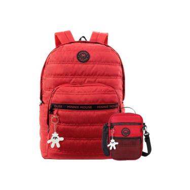 Imagem de Kit Escolar Mochila Costas+Lancheira Vermelho Minnie Mouse