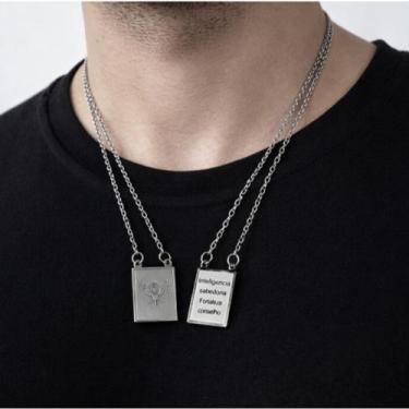 Imagem de Escapulário Aço Inox Prateado Espirito Santo Retangular C11 - JW SHOP