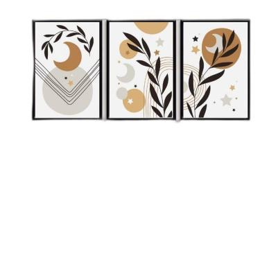 Imagem de Kit 3 Quadros Luas E Estrelas Boho 33X24Cm - Com Vidro