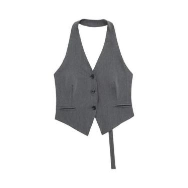 Imagem de Colete Cropped Preto Feminino Sem Mangas Ombro a Ombro Decote V Costas