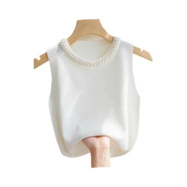 Imagem de Blusa Feminina De Verão Em Tricô Sem Mangas Com Miçangas, Top Casual F