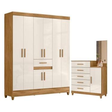 Imagem de Guarda Roupa Casal Portugal e Cômoda Lisboa Freijó Off White  Moval