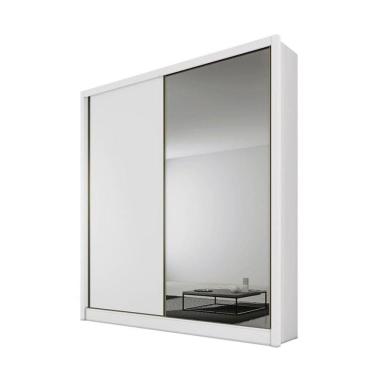 Imagem de Guarda Roupa Solteiro Com Espelho Mdf 3 Gavetas - Virtus -branco - Móveis Horizonte