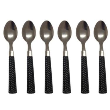 Imagem de Kit 6 Colheres De Sobremesa Cabo Preto Sofisticada Chique - PRATICASA