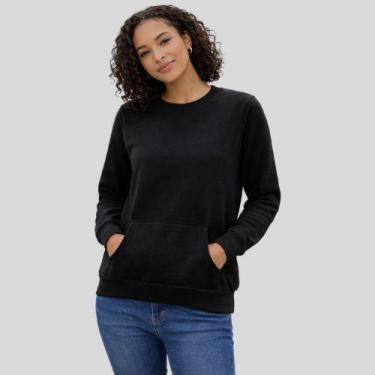 Imagem de Blusão Feminino Moletom Fechado com Bolso Canguru Enfim Malwee, M, Pre