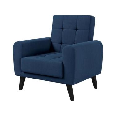 Imagem de Poltrona Cadeira Decorativa Pés Madeira Livia Azul Matrix, Azul