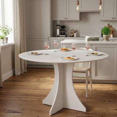 Imagem de Mesa Redonda Elisa Base X Design Sofisticado Off White