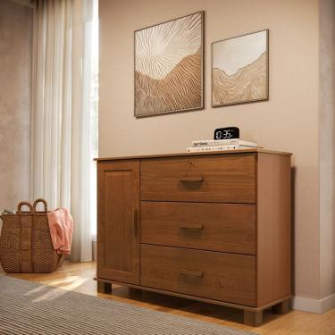 Imagem de Cômoda Sapateira 1139C Bronze Madeira Maciça 3 Gavetas e 1 Porta Castanho Finestra