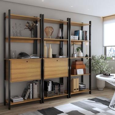 Imagem de Estante para Livros Industrial 2 Portas 11 Prateleiras Marrom/Preto - Panorama Móveis