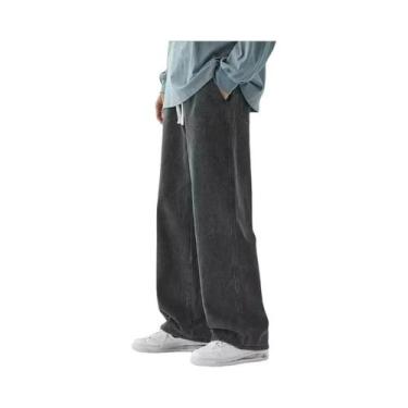 Imagem de Calças Jeans Masculinas Baggy Com Cintura Elástica, Cor Sólida Clássic