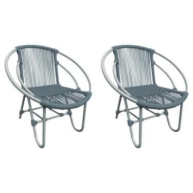 Imagem de Kit 2 Cadeiras Decorativa Julia Em Corda Náutica E Base Em Alumínio Cinza-cinza