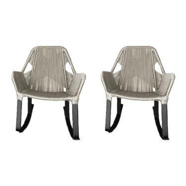 Imagem de Kit 2 Cadeiras De Balanço Athenas Corda Náutica Base Em Alumínio Preto-areia