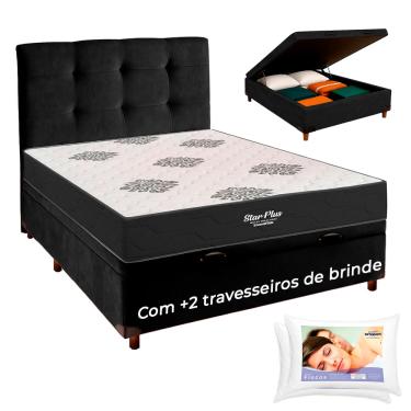 Imagem de Kit Cama Box Bau + Cabeceira + Colchão Casal Molas Ensacadas Star Plus + 2 Travesseiros Ortobom